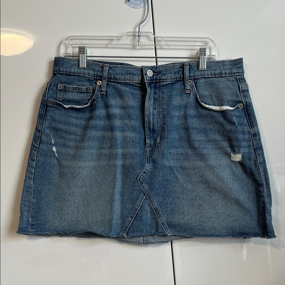 GAP Distressed Denim Mini Skirt - Blue, Size 14